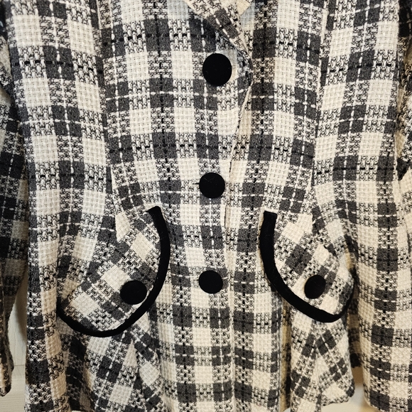 Vintage Tweed Knit Plaid Velvet Checkered Button Down Peplum Blazor Skirt Set - Picture 14 of 16